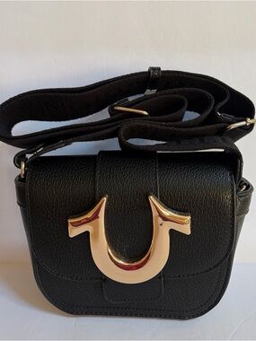 TRUE RELIGION MINI FLAP CROSSBODY BAG BLACK HORSESHOE PURSE